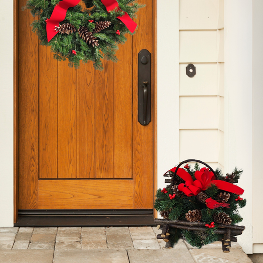 Cardinal and Pine Log Basket