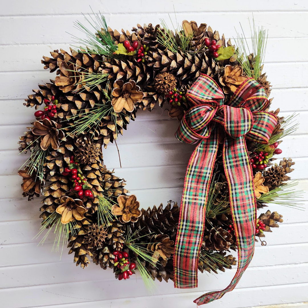 Pinecone Gingham Wreath