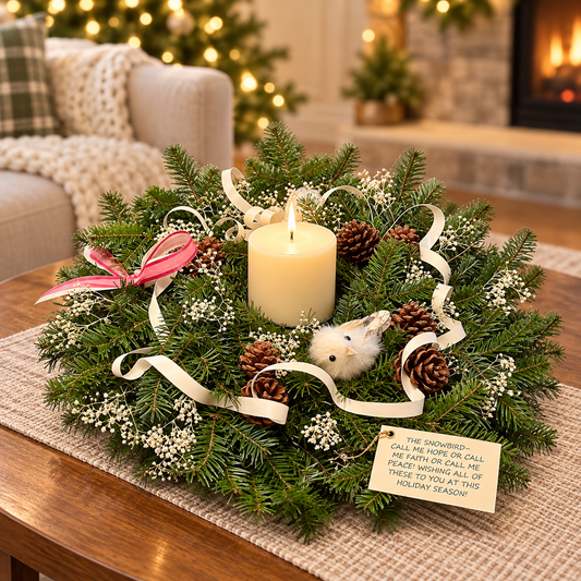 Snowbird of Hope and Peace Balsam Centerpiece