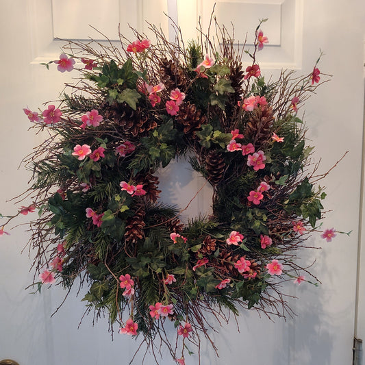 Pink Blossom Ivy Wreath